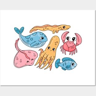 Sea Animal Hand Drawing Posters and Art